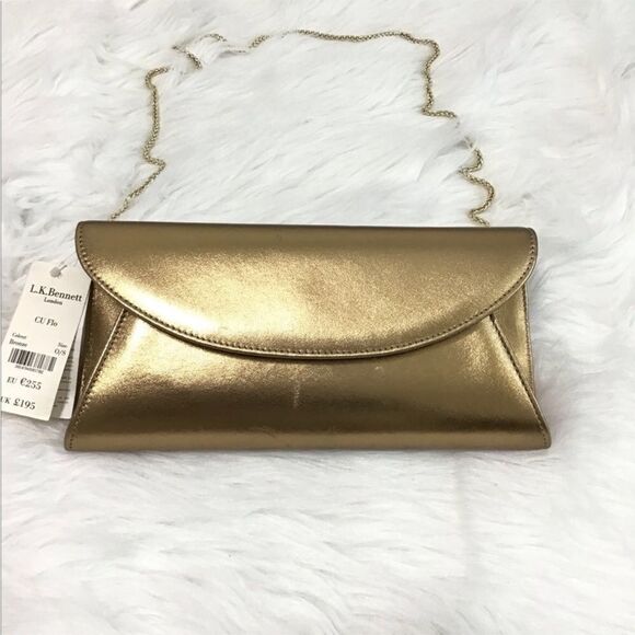 LK BENNET CU FLO Clutch Shoulder Bag Gold Metallic *New With Defects - Picture 3 of 8
